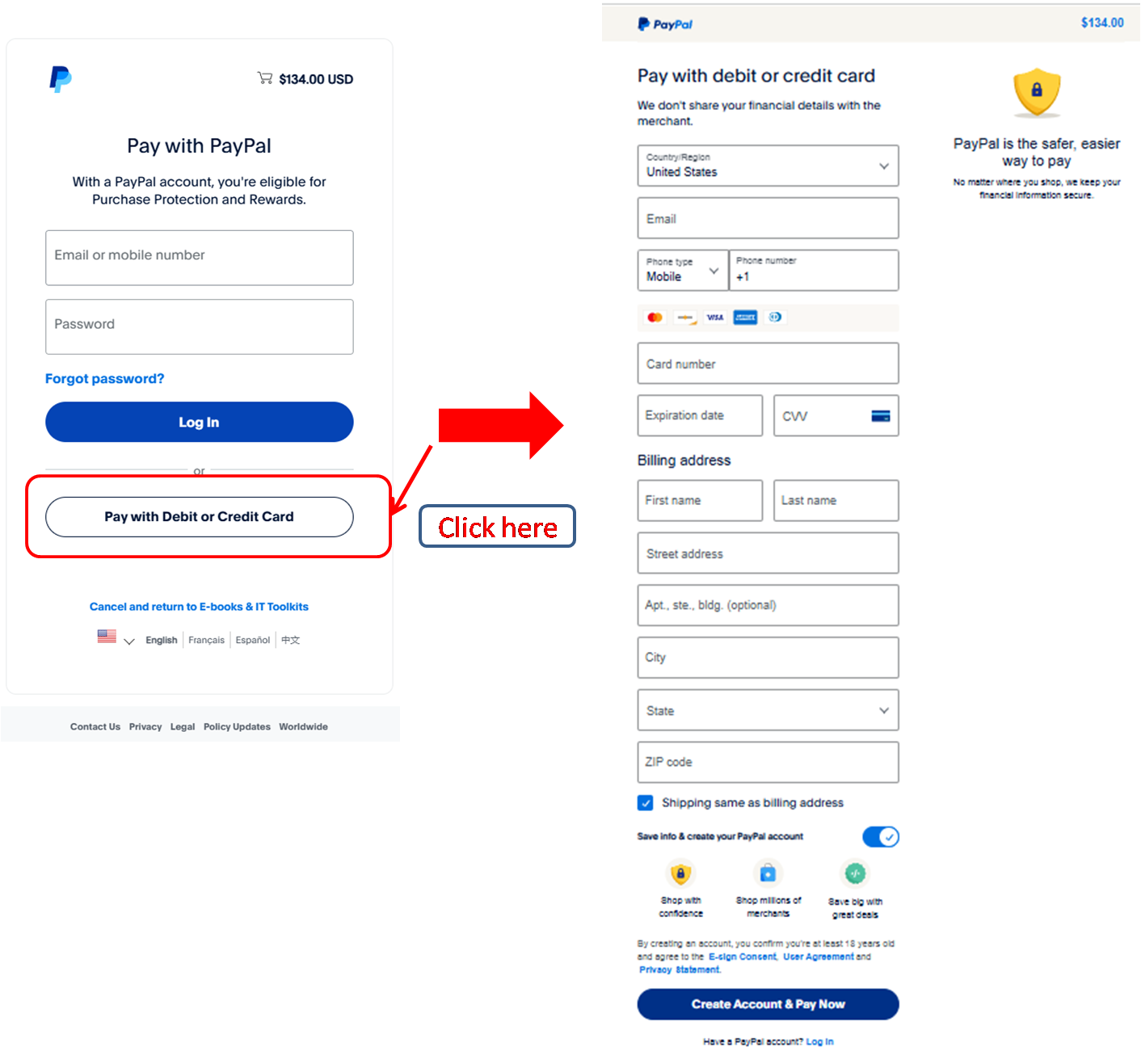 Pay by card without PayPal account